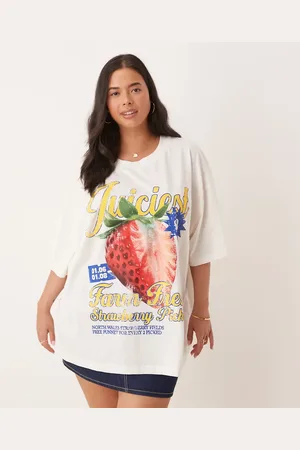 ASOS Camiseta color extragrande con estampado gráfico vintage de fresa de ASOS DESIGN Curve-Blanco