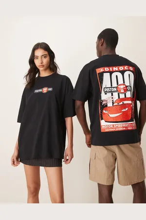 ASOS Camiseta negra unisex extragrande con estampado de Lightning McQueen de "Cars" de Disney Pixar de