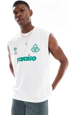 ASOS Camiseta blanca sin mangas extragrande con estampado gráfico deportivo de