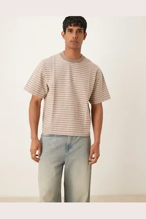 Abercrombie & Fitch Camiseta corta a rayas marrones de tejido grueso premium de