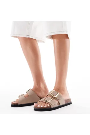New Look Sandalias tostadas con diseño de dos tiras con hebillas de -Marrón