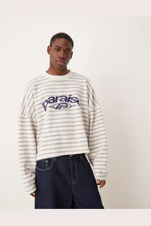 ASOS Sudadera corta a rayas grises ultragrande con detalle estampado de
