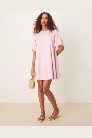 ASOS Vestido corto rosa lavado estilo camiseta de corte amplio de