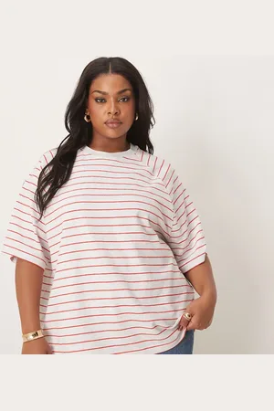 ASOS Camiseta gris hielo jaspeado a rayas rojas de estilo vintage de tejido texturizado de ASOS DESIGN Curve