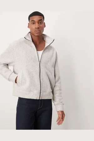 ASOS Chaqueta color crema de corte cuadrado extragrande con cremallera de felpa suave al tacto de