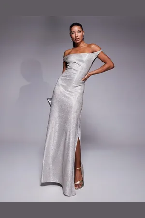 ASOS Vestido largo con detalle retorcido en el hombro de punto brillante de
