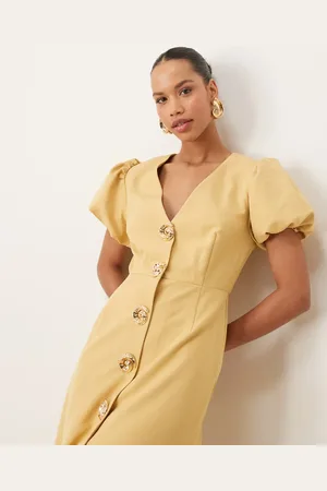 Sister Jane Vestido midi amarillo con botones adornados de