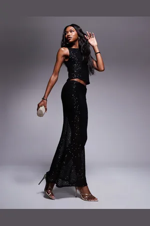 ASOS Falda larga negra de corte sirena de lentejuelas de (parte de un conjunto)