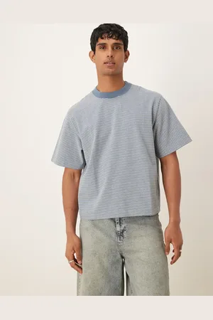Abercrombie & Fitch Camiseta corta a rayas grises de tejido grueso premium de