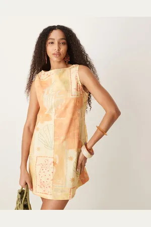 ASOS Vestido corto de corte recto con y cuello barco de -Multicolor