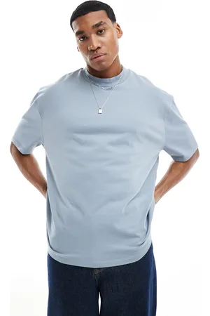 ASOS Camiseta azul claro extragrande con cuello subido de tejido grueso de 240 g/m² de -Gris
