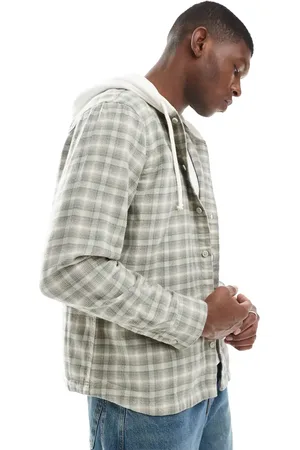 Hollister Camisa verde a cuadros de manga larga con capucha de franela de -Azul