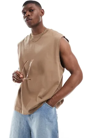 ASOS Camiseta marrón sin mangas extragrande de tejido grueso de