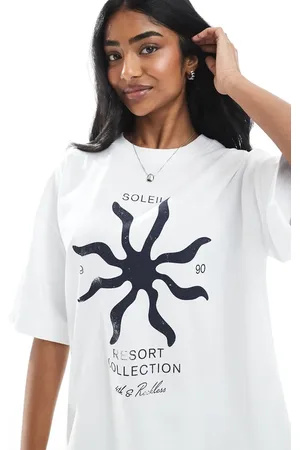 4th & Reckless Camiseta blanca con estampado "Soleil" de algodón lavado de -Gris