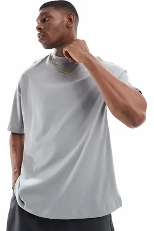 ASOS Camiseta gris extragrande con cuello subido de tejido grueso de