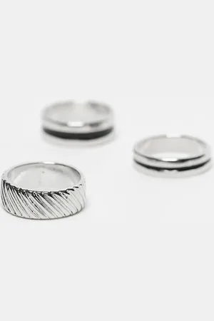FADED FUTURE Pack de 3 anillos de banda plateados con detalles esmaltados de