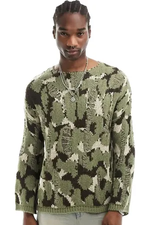 Reclaimed Jersey caqui unisex con estampado animal efecto camuflaje y acabado desgastado de punto de -Verde