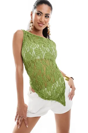 ASOS Top asimétrico de encaje transparente de -Verde