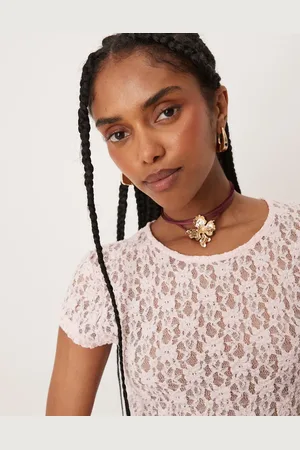 ASOS Gargantilla de cinta con detalle de flor dorada de -Rojo