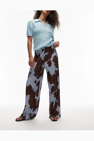 Topshop Pantalones azules plisados con estampado de piel de vaca de -Verde