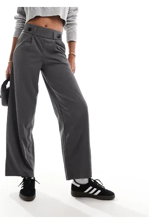 JDY Pantalones de sastre capri gris oscuro de pernera ancha y talle alto de