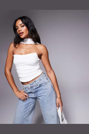 ASOS Top blanco con escote palabra de honor y detalle de fular al cuello de