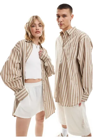COLLUSION Camisa beis a rayas extragrande de Unisex-Rosa