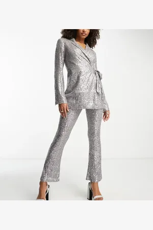 ASOS Pantalones de campana gris plomo de punto con lentejuelas de ASOS DESIGN Tall