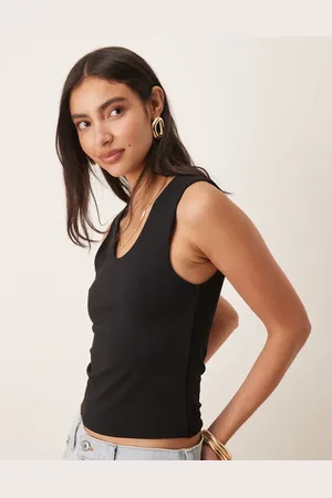ASOS Camiseta negra de tirantes con cuello ancho de tejido suave de