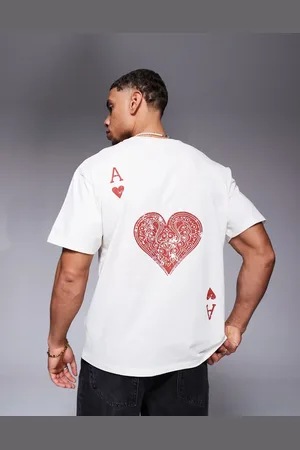 ADPT. Camiseta color crema extragrande con estampado de as de corazones en la espalda de -Blanco