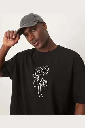 ASOS Camiseta negra extragrande con estampado gráfico floral de -Negro
