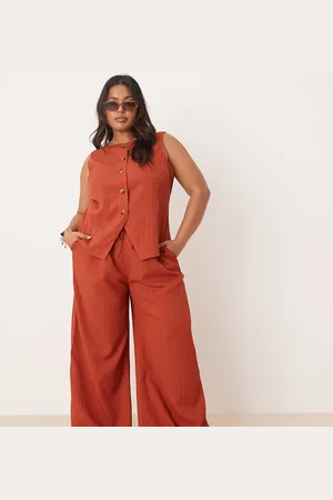 ASOS Pantalones color óxido de corte palazzo de tejido efecto rugoso de Curve (parte de un conjunto)-Naranja
