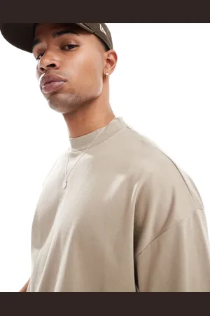 ASOS Camiseta color piedra extragrande con cuello subido de tejido grueso de 240 g/m² de -Verde