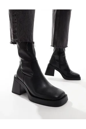 ASOS Botas negras de tacón medio con plataforma y puntera cuadrada Rome de