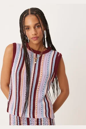 ASOS Chaleco a rayas verticales multicolores de efecto croché de