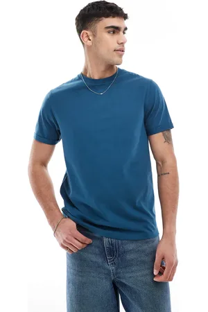 ASOS Camiseta azul oscuro básica con cuello redondo y mangas remangadas de