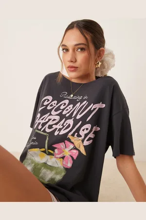 Hollister Camiseta negra de manga corta con estampado gráfico tropical de -Rosa