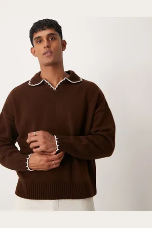 ASOS Jersey de corte cuadrado extragrande de punto con muesca en el cuello y pespuntes de festón de