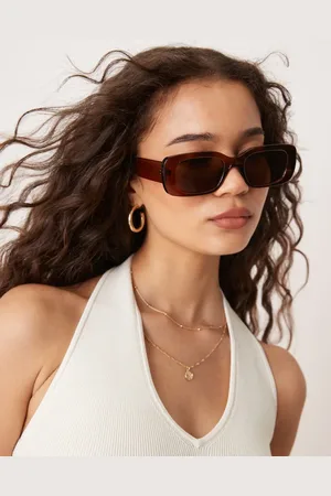 MANGO Gafas de sol marrones con montura ancha de