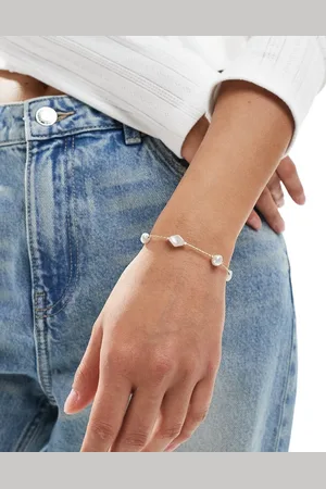 ASOS Pulsera dorada con diseño de cadena fina y adornos de perlas sintéticas de