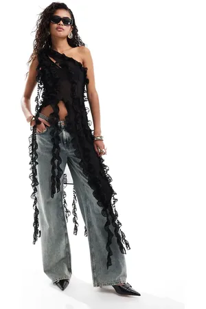 Amy Lynn Top transparente con volantes de chifón Suki de