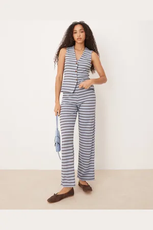 ASOS Pantalones a rayas marrones y azules de pernera ancha de (parte de un conjunto)
