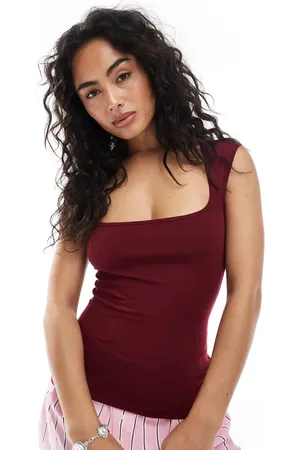 JJXX Top burdeos claro con escote cuadrado de -Rojo