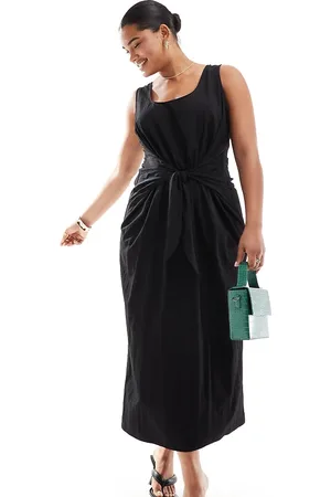 ASOS Vestido midi con cuello ancho y lazada delantera de ASOS DESIGN Curve