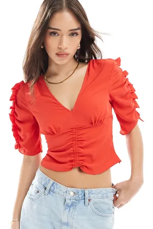 ASOS Blusa de tarde roja con cuello de pico de -Rosa