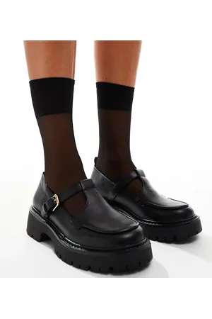 London Rebel Merceditas negras con suela gruesa Tilly de -Negro