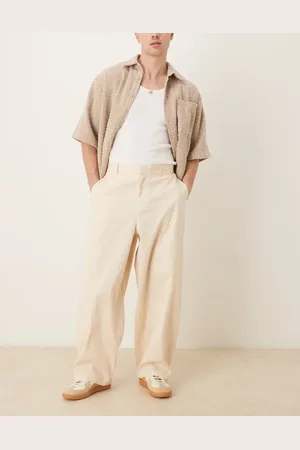 ASOS Pantalones beis de corte tapered extragrande de tejido efecto lino de -Blanco