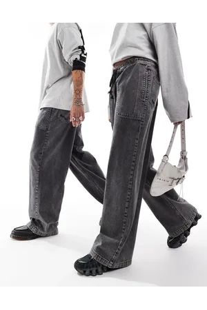 COLLUSION Vaqueros negro lavado de corte skater holgado de Unisex