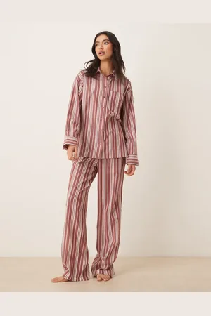 ASOS Pantalones de pijama rojos a rayas blancas de tejido liso de