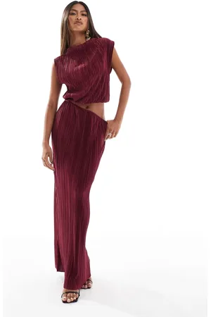 ASOS Vestido largo plisado con detalle de abertura de -Rojo